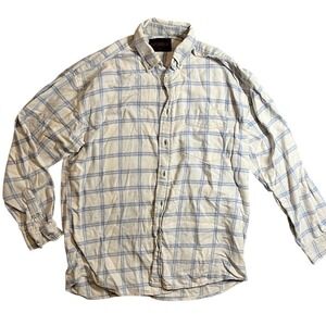 Sportex Men's Flannel Casual Button-Down Shirt Size XL White Blue Plaid Cotton